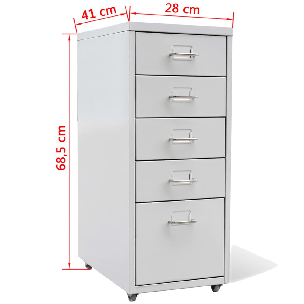 File Cabinet with 5 Drawers Grey 68.5 cm Steel